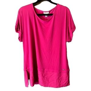 Calvin Klein Women’s Deep Fuschia Pink Barbiecore Short Sleeve Blouse Tunic Sz L